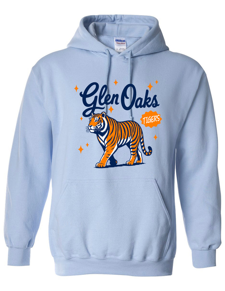 Glen Oaks Gildan Hoodie Light Blue Tiger Design ADULT