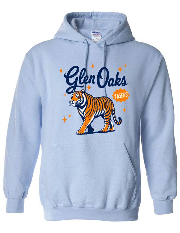 Glen Oaks Gildan Hoodie Light Blue Tiger Design ADULT