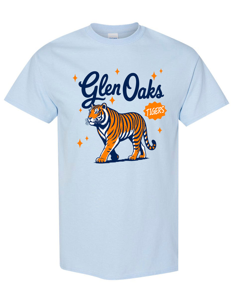 Glen Oaks Gildan Short Sleeve T-Shirt Light Blue Tiger Design ADULT