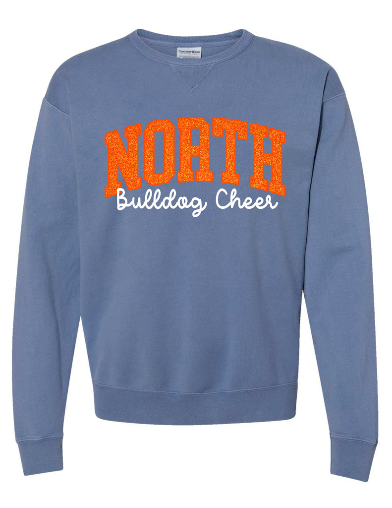 North Cheer Glitter Applique Comfort Wash Saltwater Embroidered Crewneck Sweatshirt