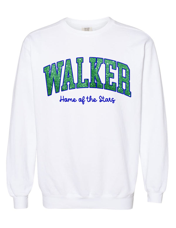 Walker Elementary Comfort Colors White Glitter Applique Embroidered Crewneck Sweatshirt