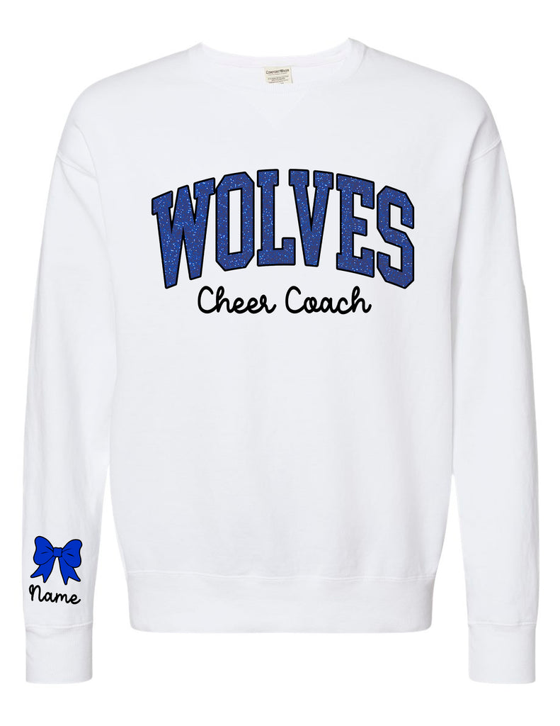 Plano West Cheer Embroidered Glitter Applique CHEER COACH Personalized Comfort Colors Crewneck