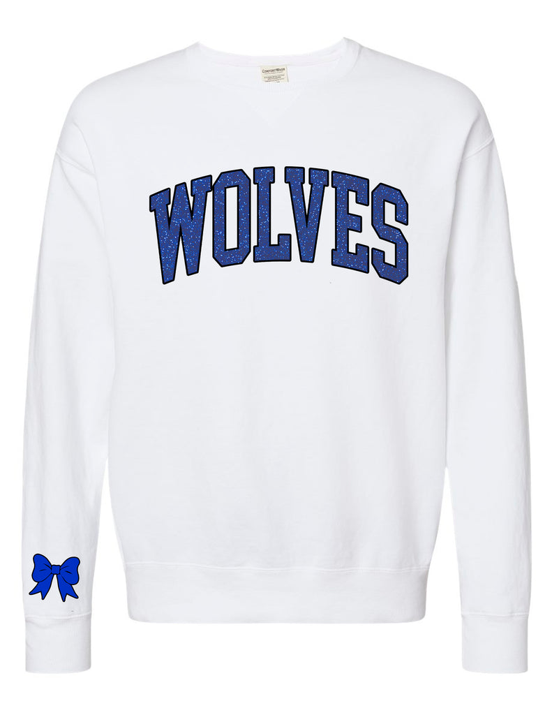 Plano West JV Cheer Embroidered Glitter Applique WOLVES Comfort Colors Crewneck