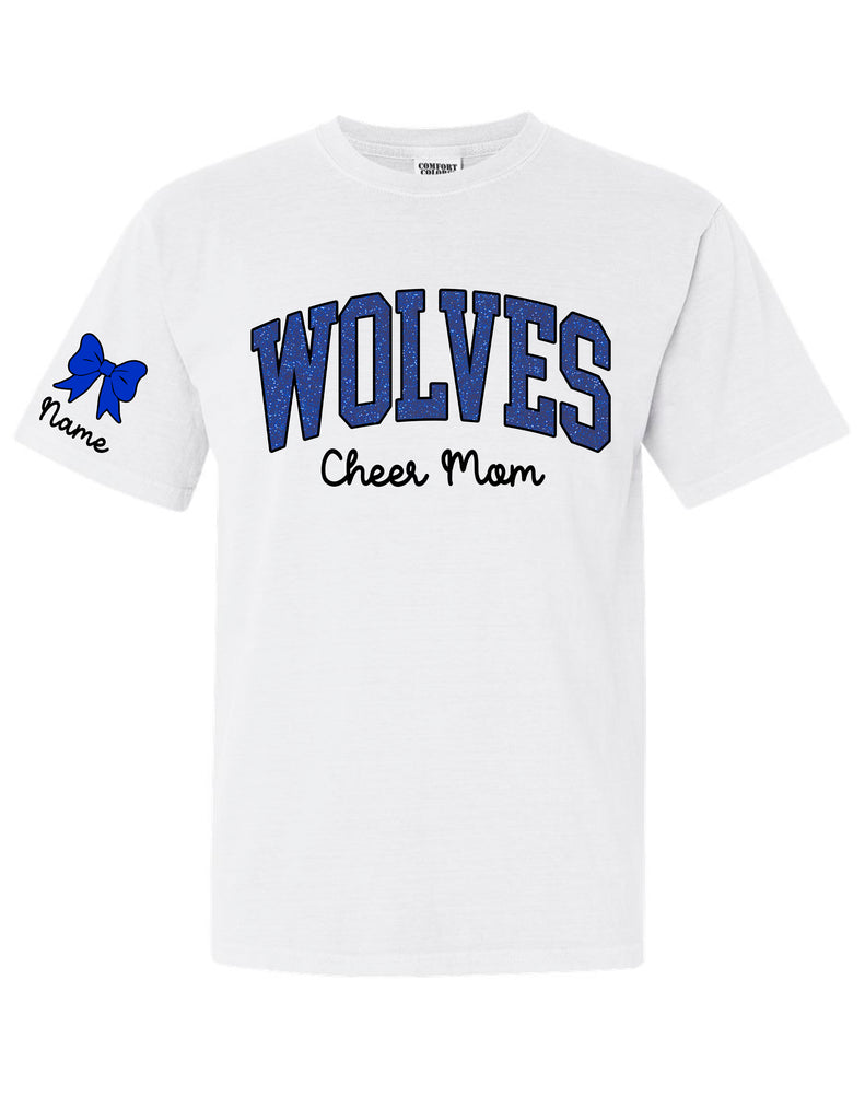 Plano West JV Cheer Embroidered Glitter Applique Comfort Colors CHEER MOM Personalized Tee
