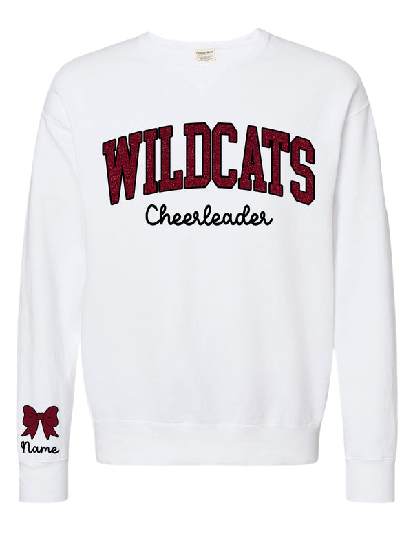 Plano Senior Glitter Applique White Comfort Wash CHEERLEADER Crewneck with Personalization Option