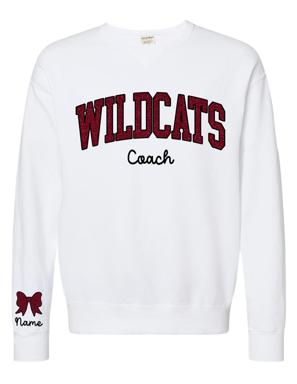 Plano Senior Glitter Applique White Comfort Wash COACH Crewneck with Personalization Option
