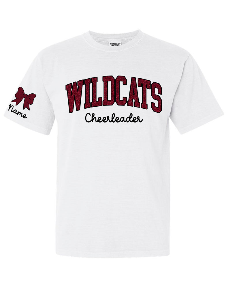 Plano Senior Glitter Applique White Comfort Wash CHEERLEADER Tee with Personalization Option
