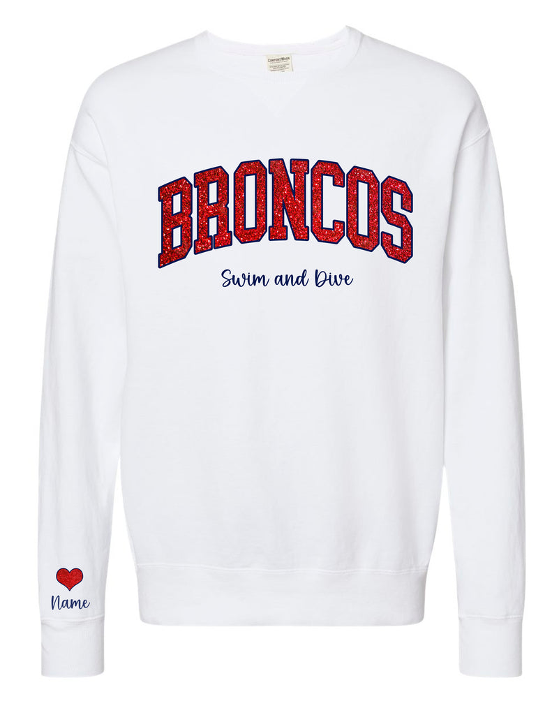 Boyd Swim and Dive Comfort Wash Crewneck Sweatshirt Glitter Applique with Optional Sleeve Personalization