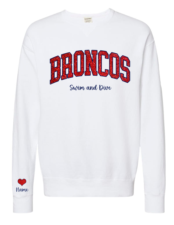 Boyd Swim and Dive Comfort Wash Crewneck Sweatshirt Glitter Applique with Optional Sleeve Personalization