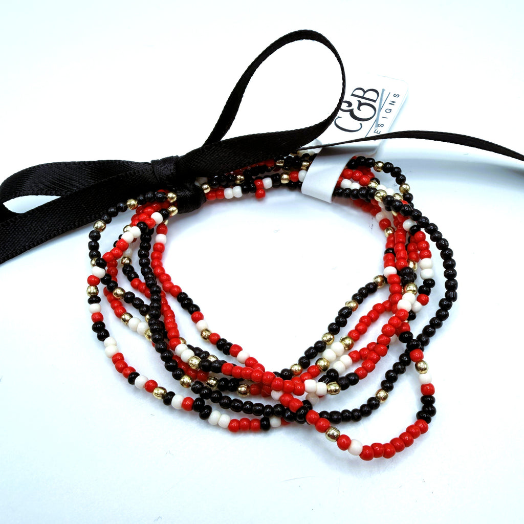 Lovejoy Football 2mm Seed Bead Stretch Bracelet Stack of 6