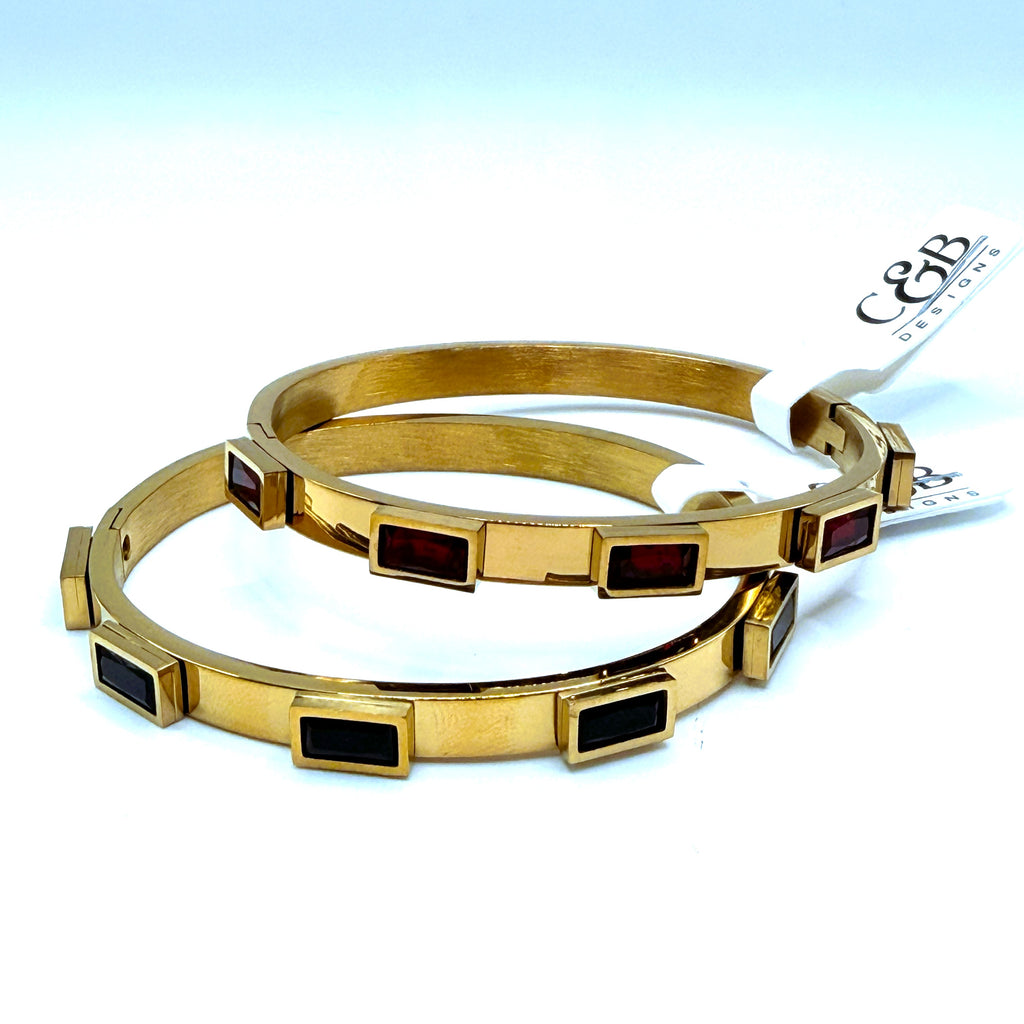 Lovejoy Football Gold Bangle Bracelet with Black or Red Rectangle Crystal