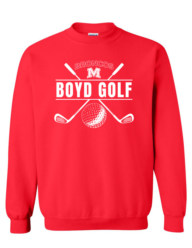 Boyd Golf Red Crossed Clubs Design Crewneck Sweatshirt
