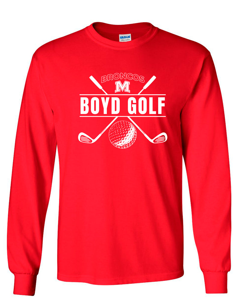Boyd Golf Red Crossed Clubs Design LS Tee