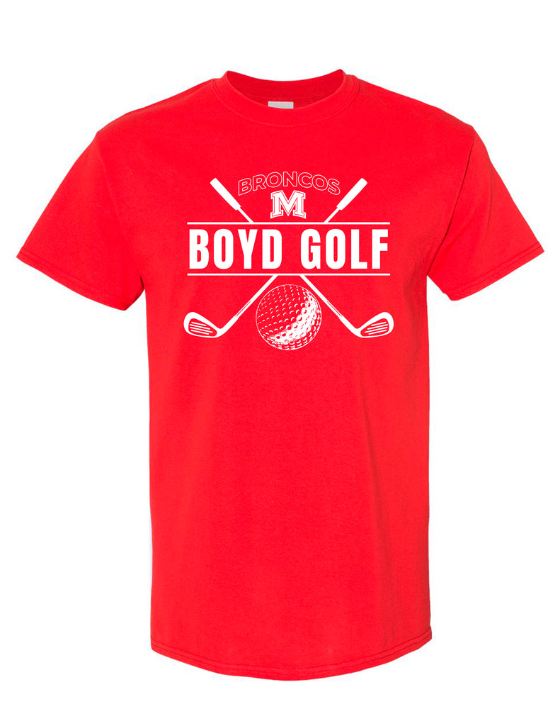 Boyd Golf Red Crossed Clubs Design SS Tee