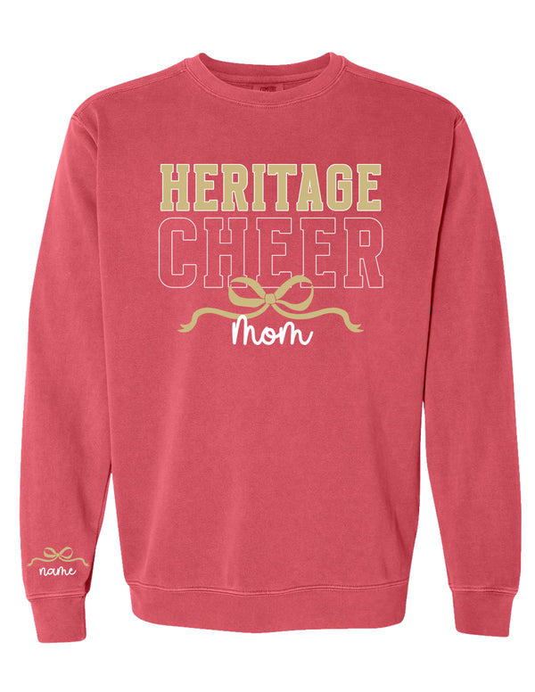 Heritage Cheer MOM Comfort Colors Crimson Crewneck with Sleeve Personalization
