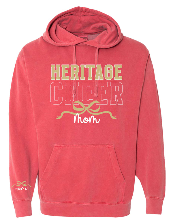 Heritage Cheer MOM Comfort Colors Crimson Hoodie with Sleeve Personalization