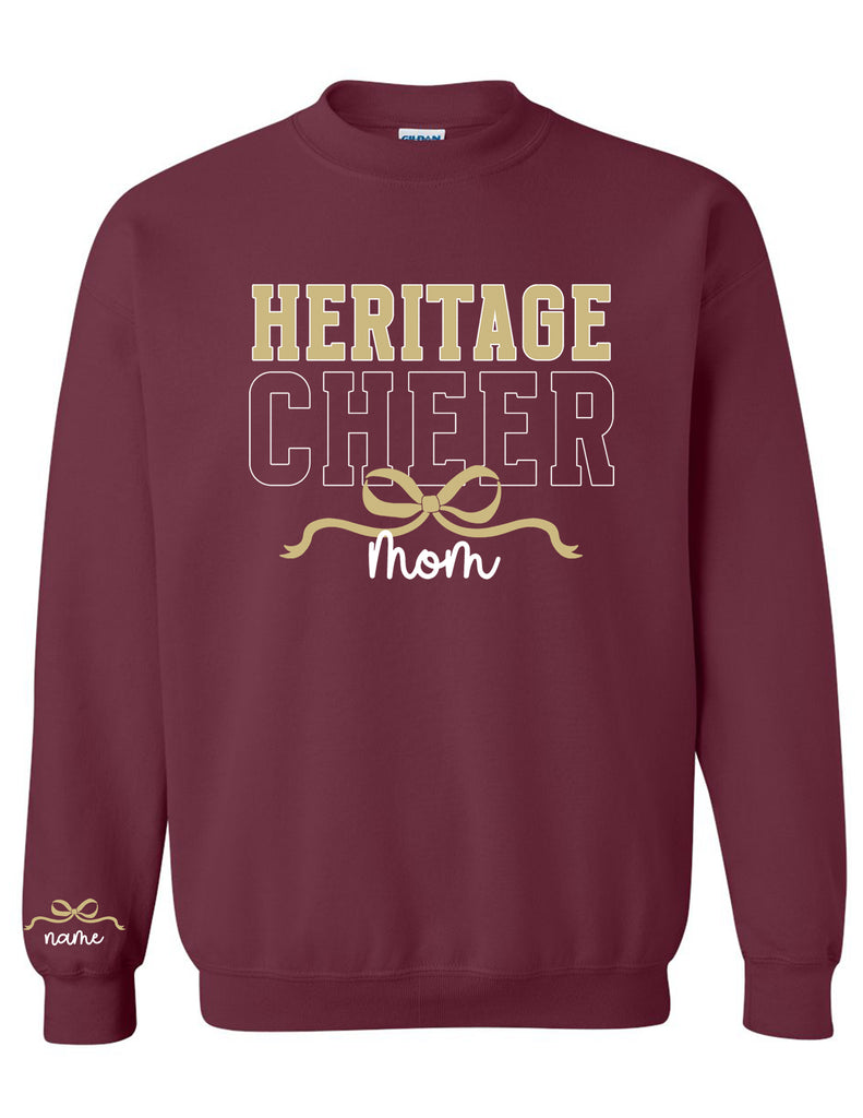 Heritage Cheer MOM Gildan Maroon Crewneck with Sleeve Personalization