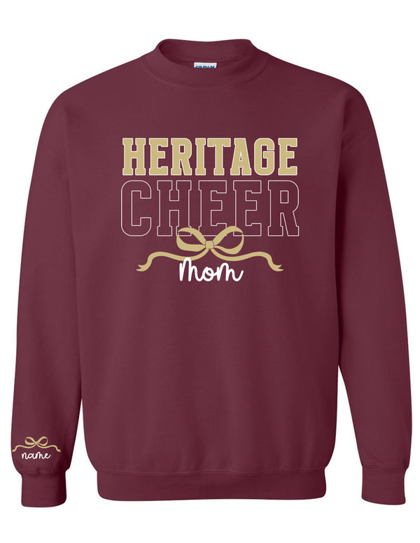 Heritage Cheer MOM Gildan Maroon Crewneck with Sleeve Personalization