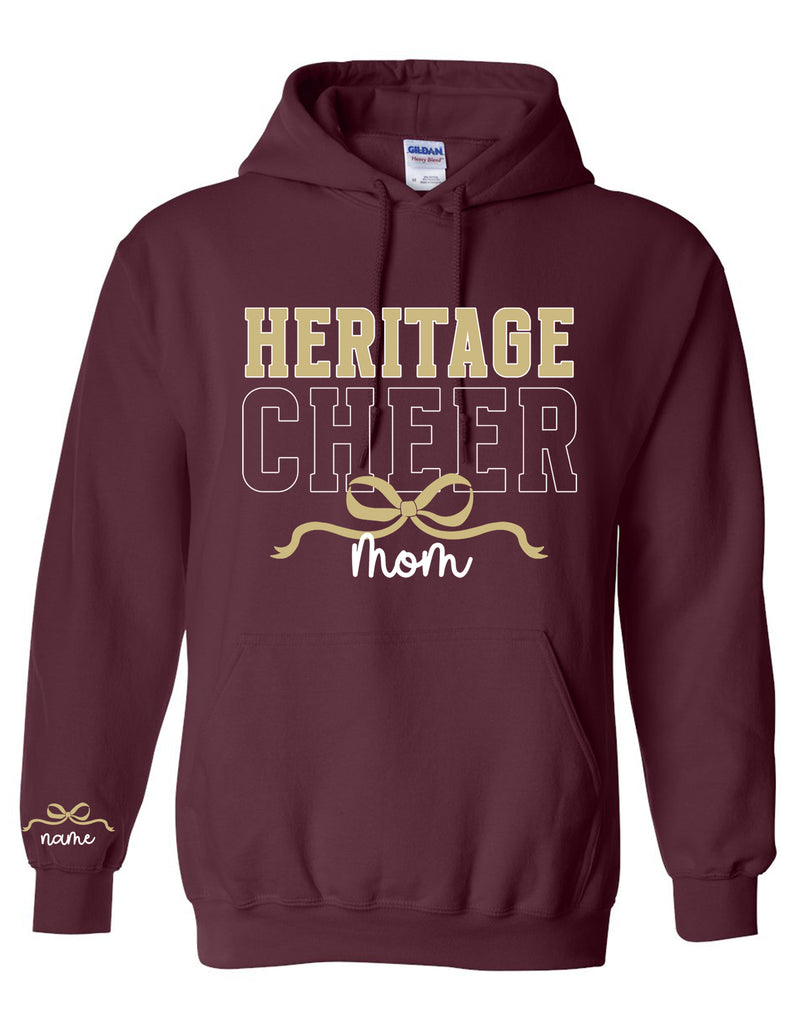 Heritage Cheer MOM Gildan Maroon Hoodie with Sleeve Personalization