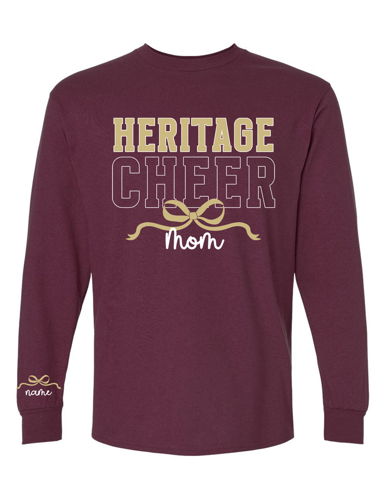 Heritage Cheer MOM Gildan Maroon Long Sleeve Tee with Sleeve Personalization