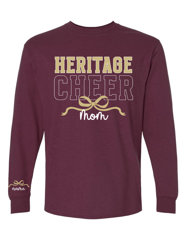 Heritage Cheer MOM Gildan Maroon Long Sleeve Tee with Sleeve Personalization