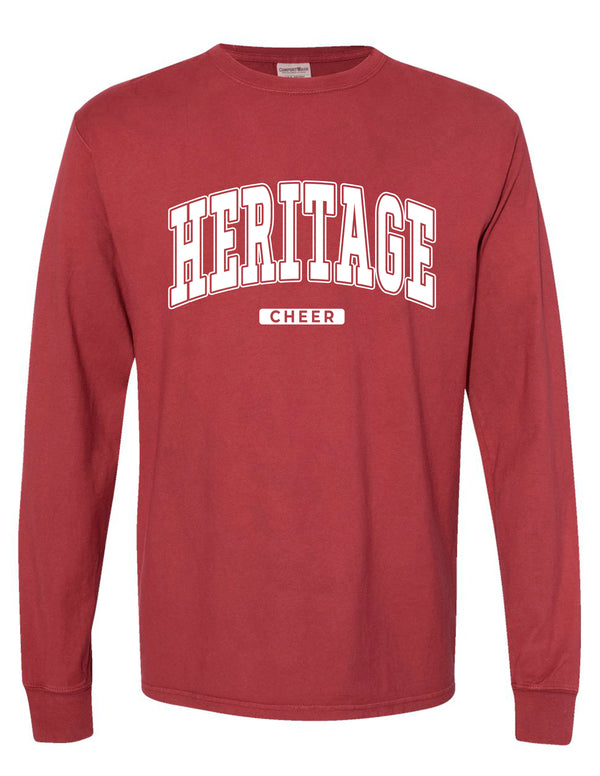 Heritage Cheer Oversized Print Cayenne Comfort Wash Long Sleeve Tee