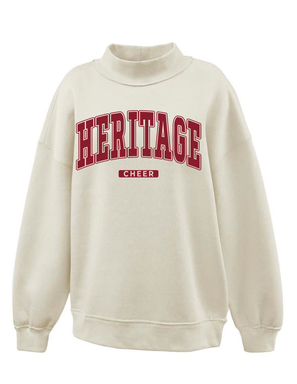 Heritage Cheer Oversized Print Parchment Mock Neck Sweatshirt