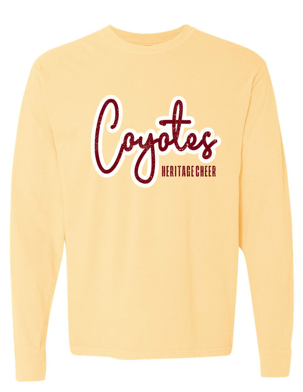 Heritage Cheer Script Butter Comfort Colors Long Sleeve Tee
