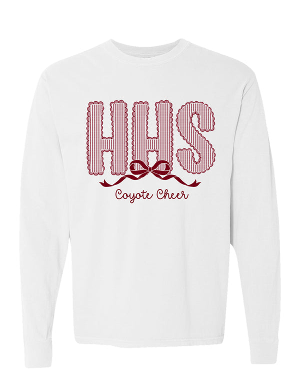 Heritage Cheer Seersucker Lace White Comfort Colors Long Sleeve Tee
