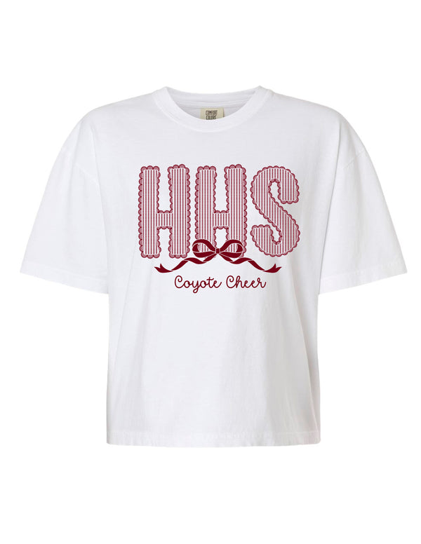 Heritage Cheer Seersucker Lace White Comfort Colors Cropped Tee