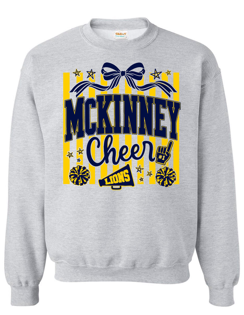 McKinney High Cheer Bow & Stripes Ash Gray Gildan Crew Neck