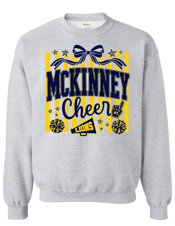 McKinney High Cheer Bow & Stripes Ash Gray Gildan Crew Neck