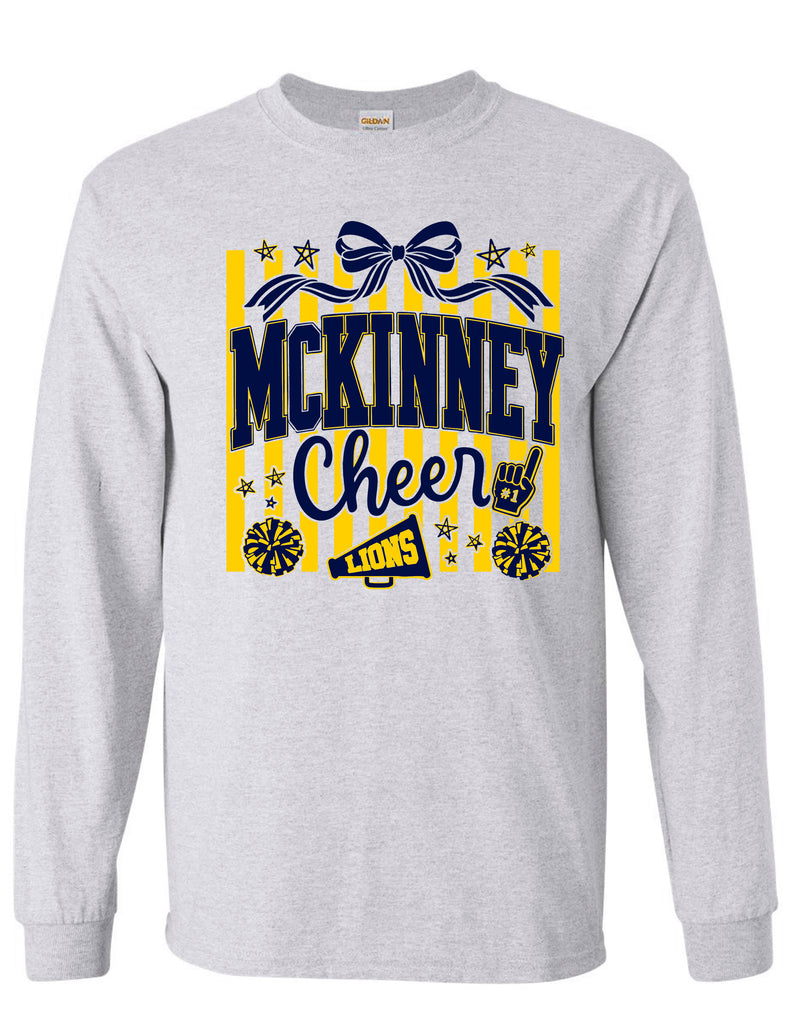 High Cheer Bow & Stripes Ash Gray Gildan Long Sleeve Tee