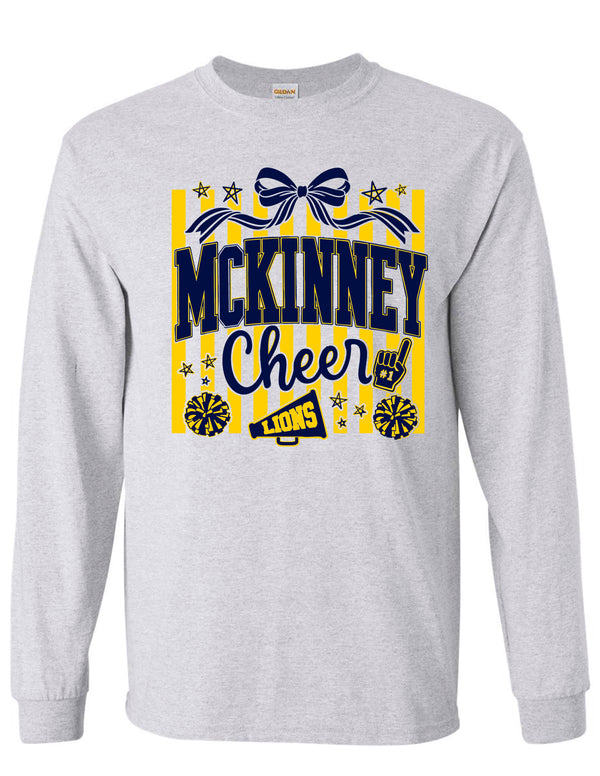 High Cheer Bow & Stripes Ash Gray Gildan Long Sleeve Tee