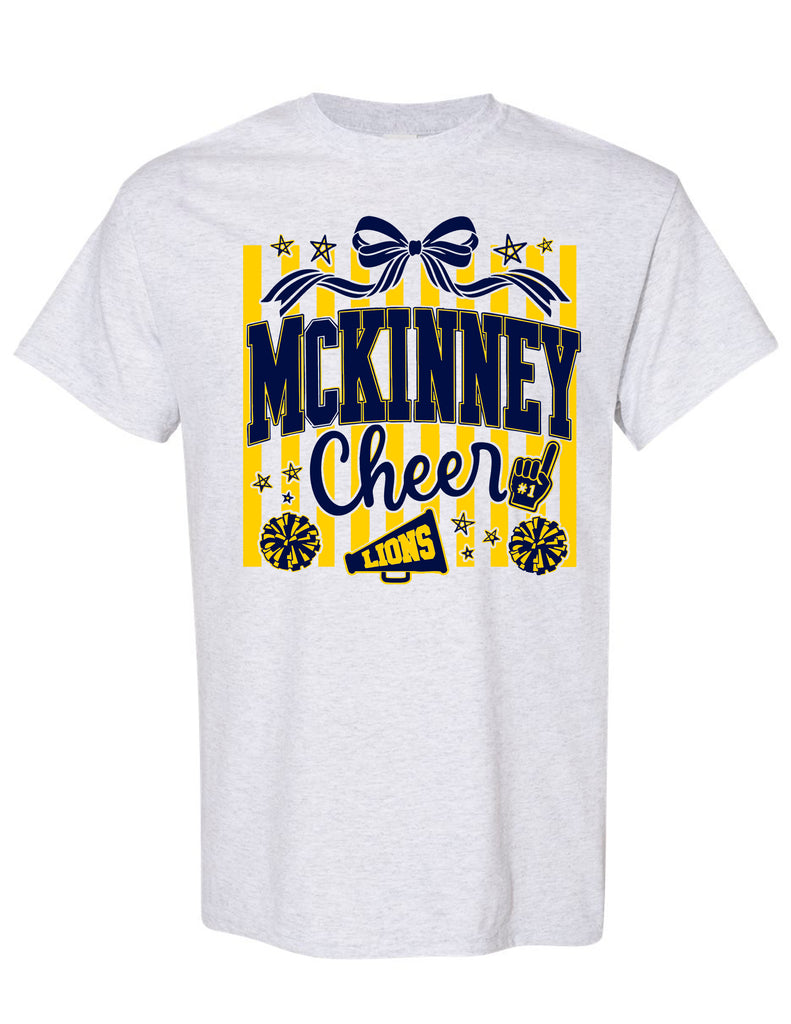 McKinney High Cheer Bow & Stripes Ash Gray Gildan Short Sleeve Tee