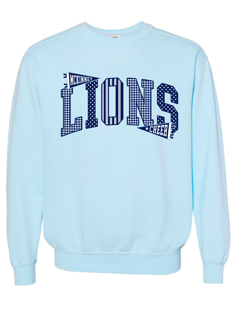 McKinney High Cheer Lions Pattern Comfort Colors Chambray Crew Neck