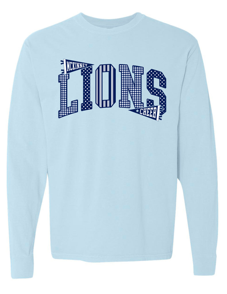 McKinney High Cheer Lions Pattern Comfort Colors Chambray Long Sleeve Tee