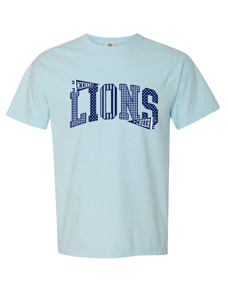 McKinney High Cheer Lions Pattern Comfort Colors Chambray Short Sleeve Tee