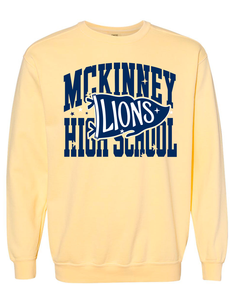 McKinney High Cheer Pennant Comfort Colors-Butter Crew Neck