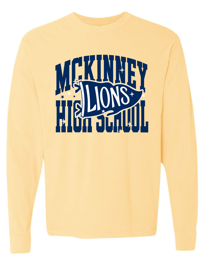McKinney High Cheer Pennant Comfort Colors-Butter Long Sleeve Tee