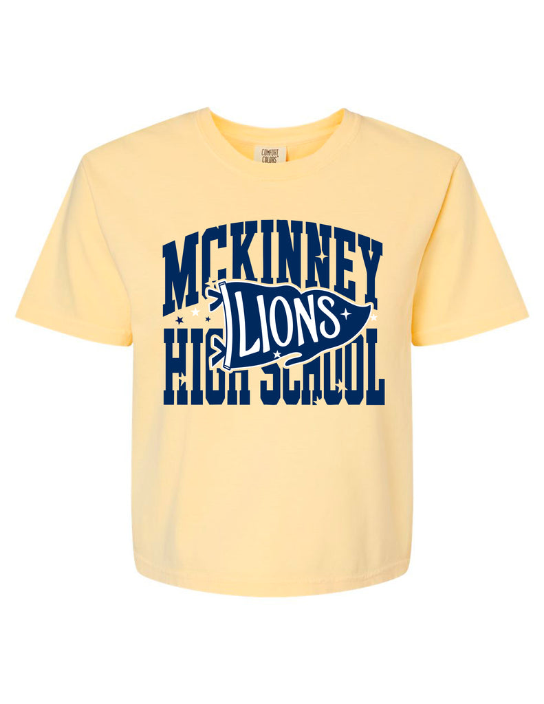 McKinney High Cheer Pennant Comfort Colors-Butter MidCrop Boxy Tee