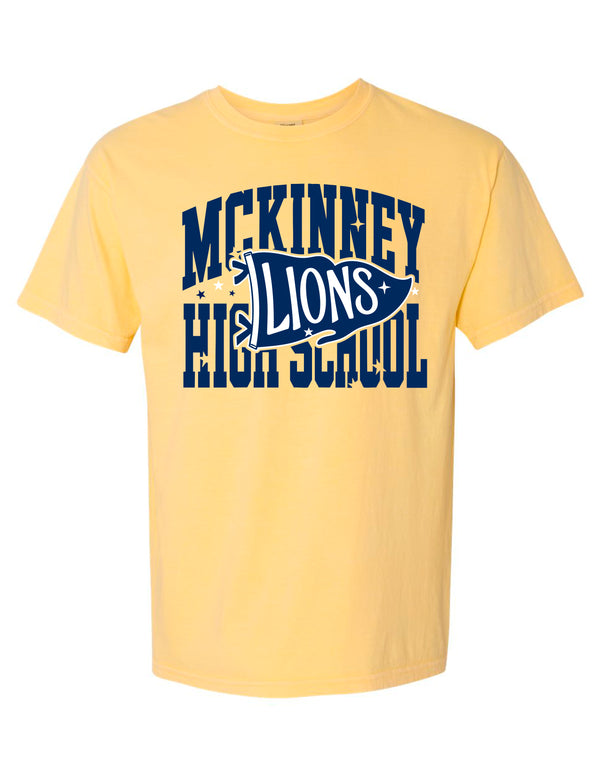 McKinney High Cheer Pennant Comfort Colors Butter Short Sleeve Tee