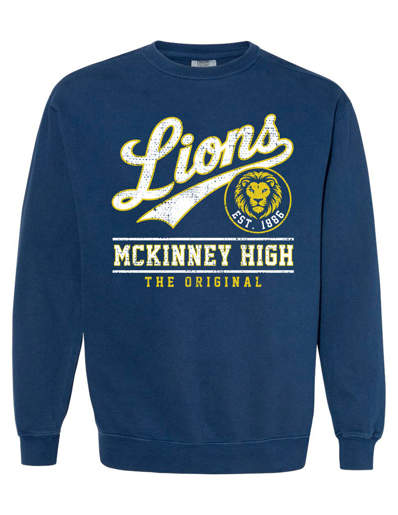 McKinney High Cheer Script Comfort Colors- Navy Crew Neck