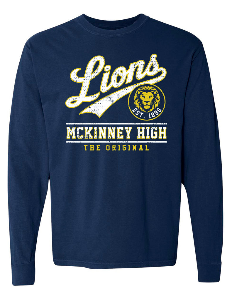 McKinney High Cheer Script Comfort Colors- Navy Long Sleeve Tee