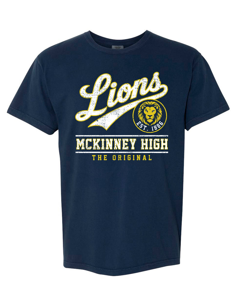 McKinney High Cheer Script Comfort Colors- Navy Short Sleeve Tee