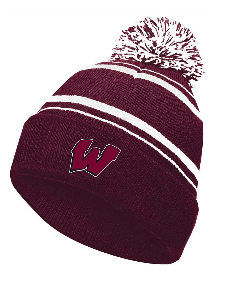 Wylie Cheer Holloway Maroon Striped Pom Beanie