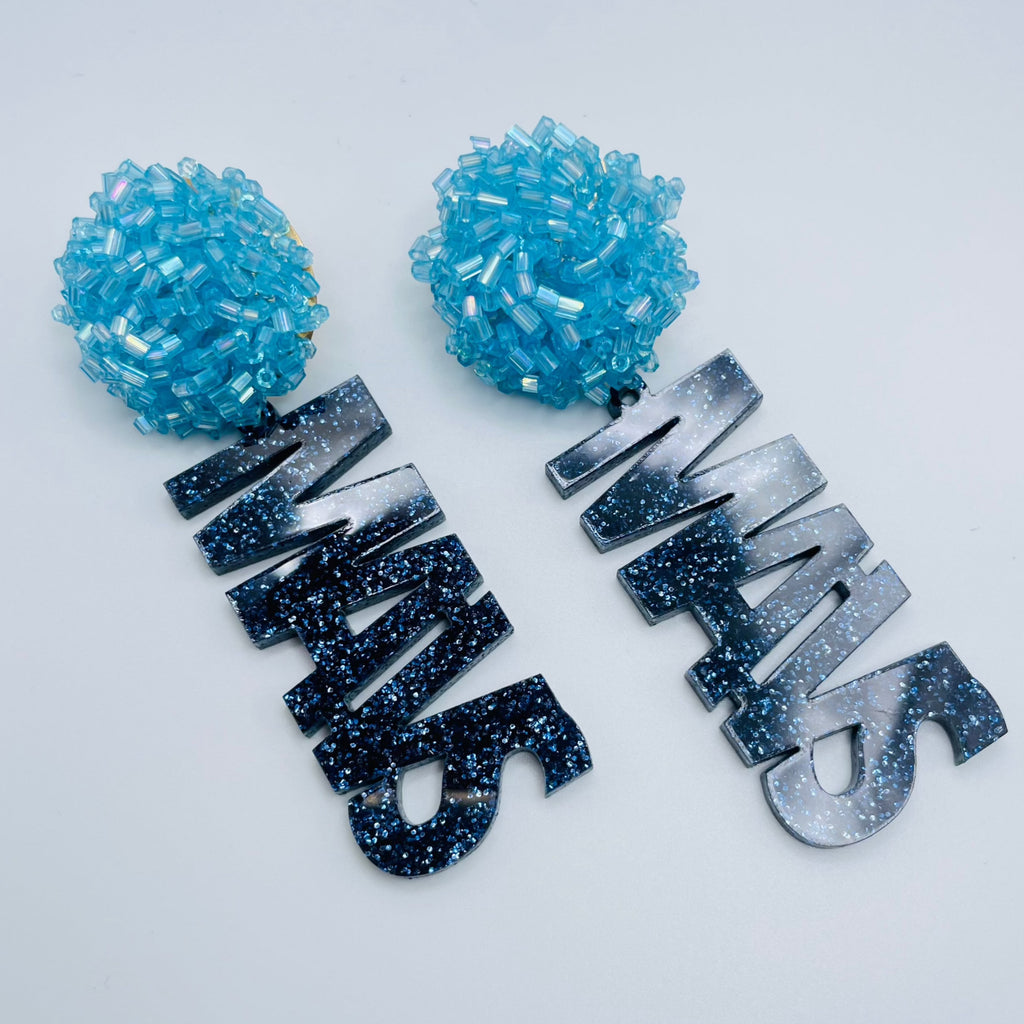 Emerson Cheer Blue Seed Bead and Navy Glitter Laser Cut Acryllic Earrings