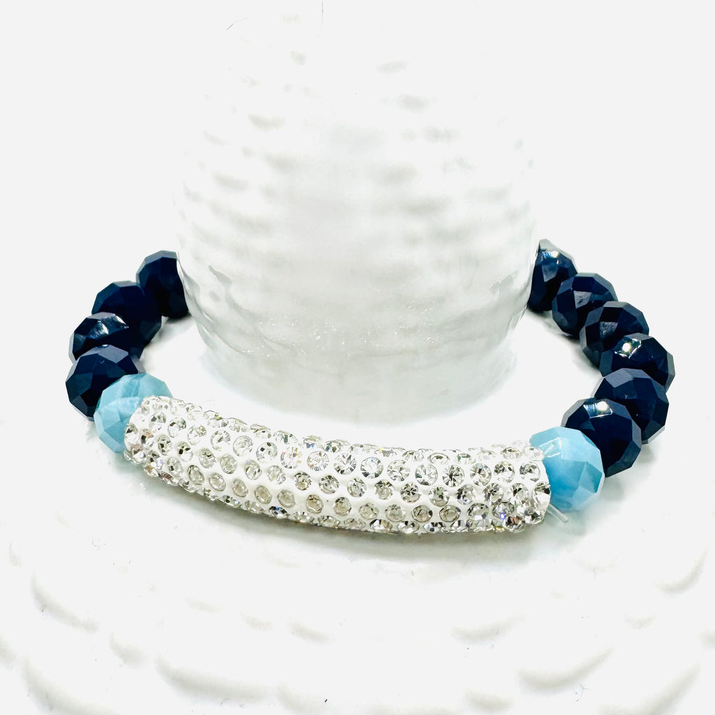 Emerson Football Crystal Bar Beaded Stretch Bracelet