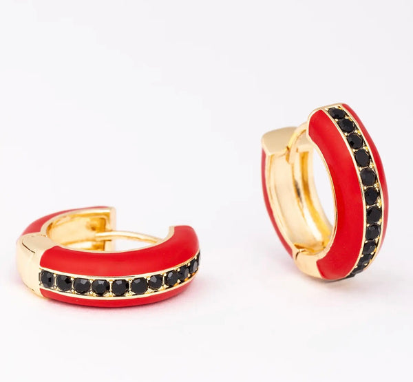 Lovejoy Football Red and Black Crystal Huggie Hoops