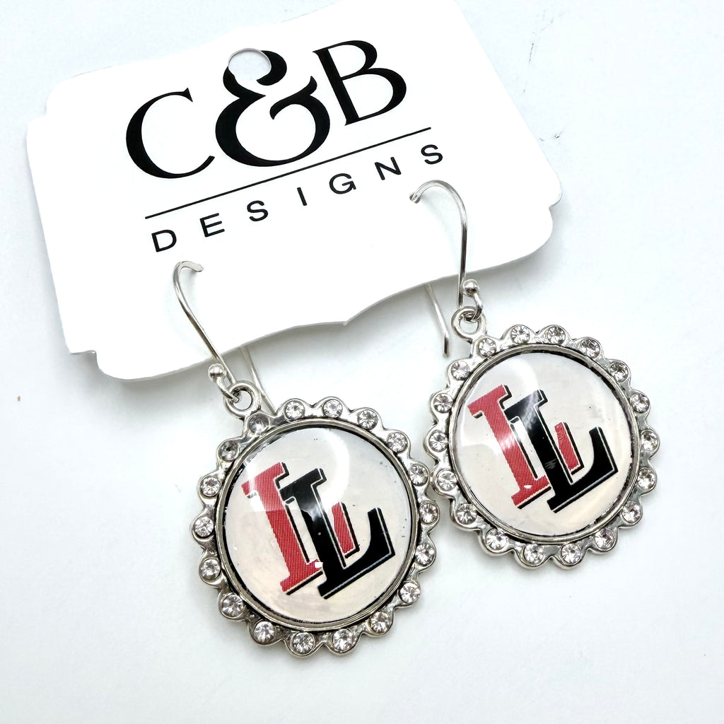 Lovejoy Football Logo Silver Crystal Dangle Earrings